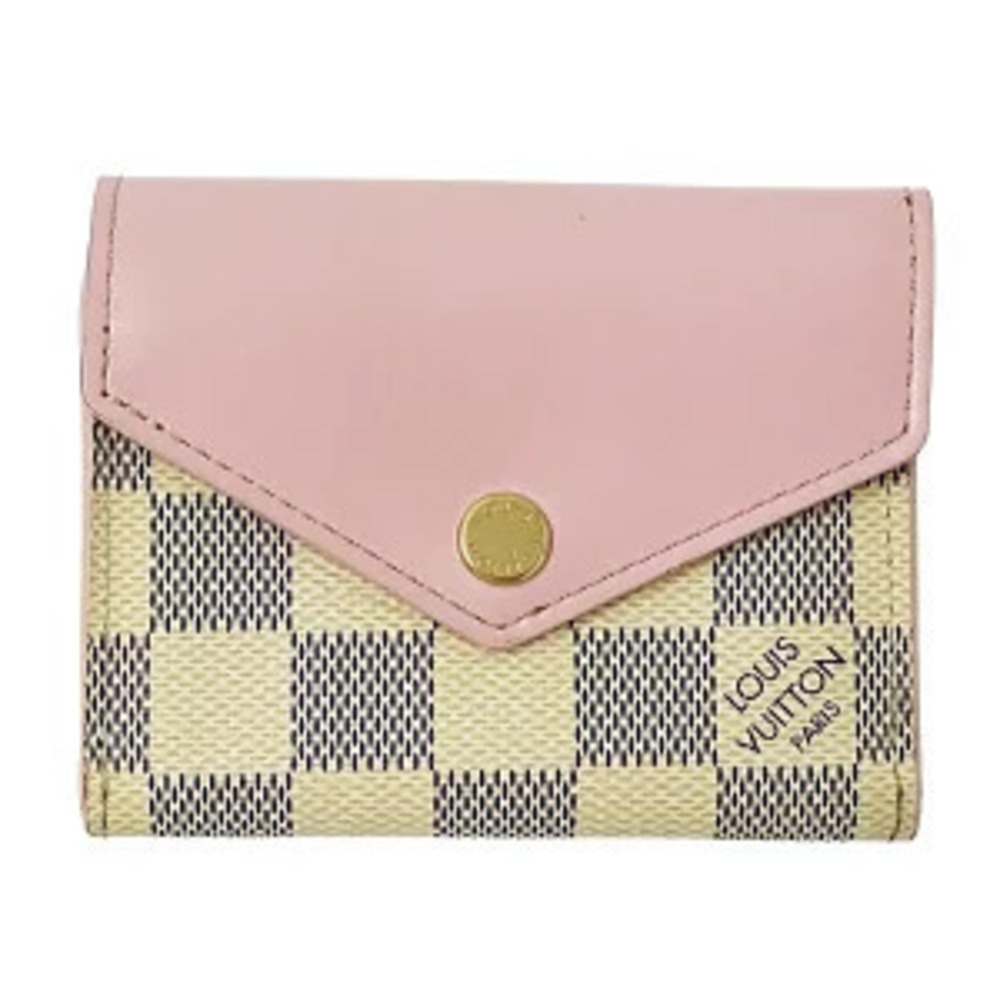 Louis Vuitton Wallet Damier Azur White Tri fold Portefeuille Zoe Rose Pink